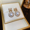 Retro Geometric Copper Inlay Artificial Pearls Zircon Ear Studs 1 Pair