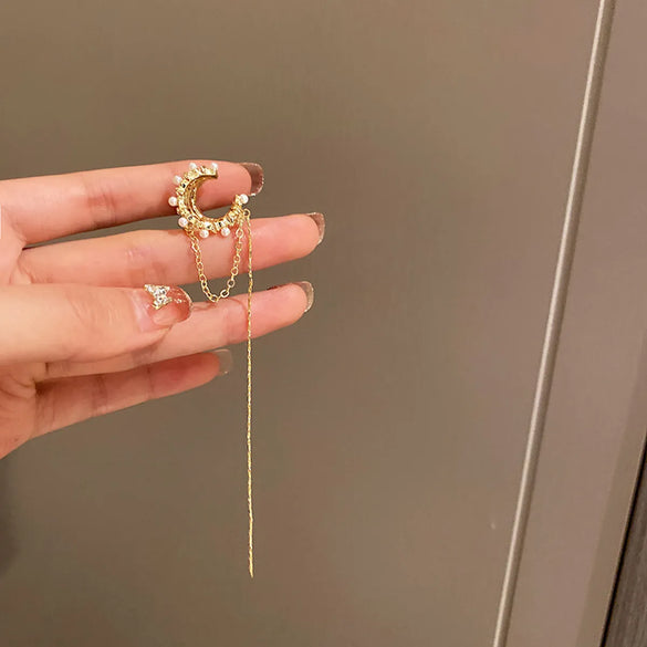 Retro Geometric Copper Inlay Artificial Pearls Zircon Ear Studs 1 Pair