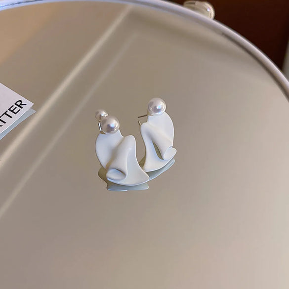 Retro Geometric Copper Inlay Artificial Pearls Zircon Ear Studs 1 Pair