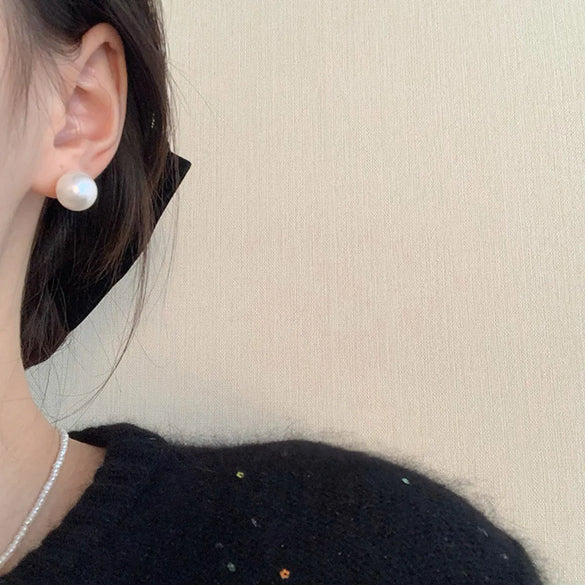 Retro Geometric Copper Inlay Artificial Pearls Zircon Ear Studs 1 Pair