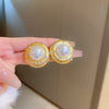 Retro Geometric Copper Inlay Artificial Pearls Zircon Ear Studs 1 Pair