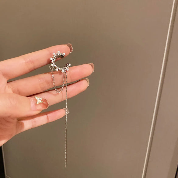 Retro Geometric Copper Inlay Artificial Pearls Zircon Ear Studs 1 Pair