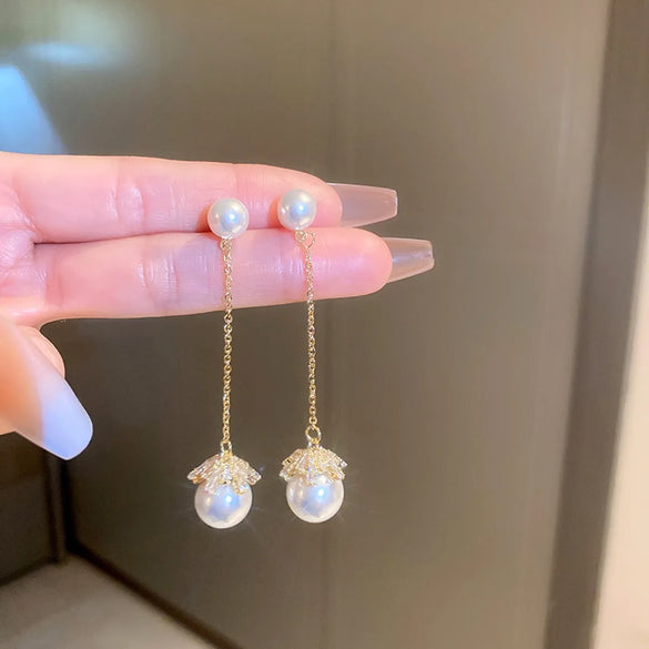 Retro Geometric Copper Inlay Artificial Pearls Zircon Ear Studs 1 Pair