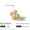Retro Geometric Cross Pattern Electroplated Stainless Steel Earrings And Ring Set With Pearl Accents For Women