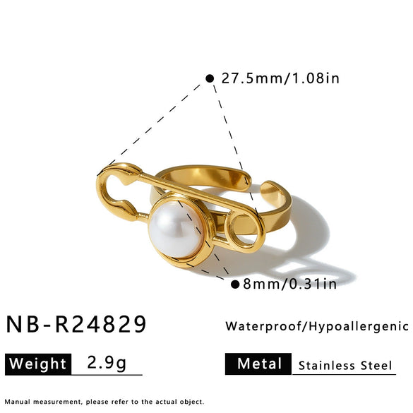 Retro Geometric Cross Pattern Electroplated Stainless Steel Earrings And Ring Set With Pearl Accents For Women