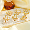 Retro Geometric Cross Pattern Electroplated Stainless Steel Earrings And Ring Set With Pearl Accents For Women
