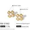 Retro Geometric Cross Pattern Electroplated Stainless Steel Earrings And Ring Set With Pearl Accents For Women