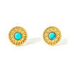 Retro Geometric Embossed Turquoise Inlay Stainless Steel Earrings For Women With Electroplating Design