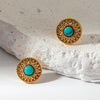 Retro Geometric Embossed Turquoise Inlay Stainless Steel Earrings For Women With Electroplating Design