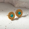 Retro Geometric Embossed Turquoise Inlay Stainless Steel Earrings For Women With Electroplating Design