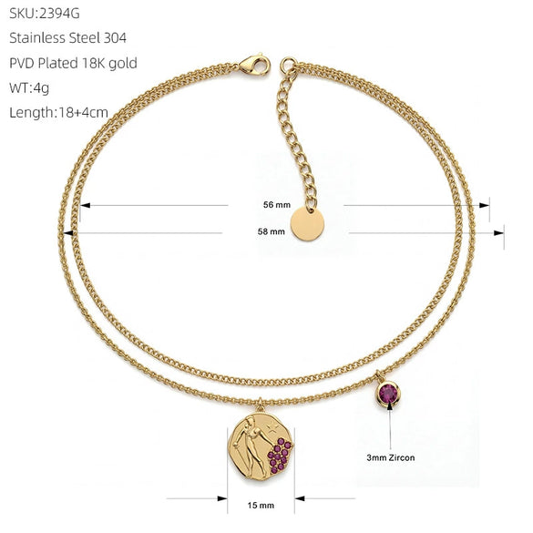 Retro Geometric Figure Relief Stainless Steel Jewelry Set With Purple Zircon Necklace Ring Earrings And Bracelet