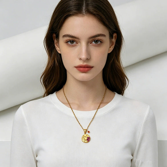 Retro Geometric Figure Relief Stainless Steel Jewelry Set With Purple Zircon Necklace Ring Earrings And Bracelet