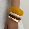 Retro Geometric Glossy Resin And Acrylic Wide Bracelet With Electroplating