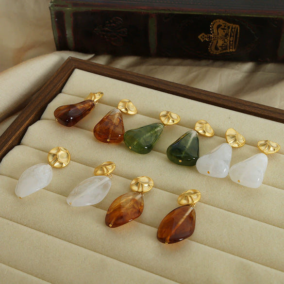 Retro Geometric Handmade Resin And Plastic Women's Ear Stud Pendant Earrings Jewelry