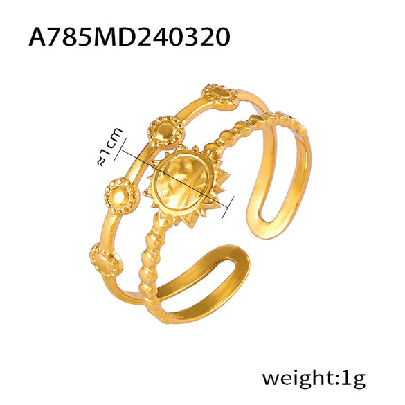 Retro Geometric Hollow Stitching 316L Stainless Steel Gold Plated Finger Ring