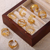 Retro Geometric Hollow Stitching 316L Stainless Steel Gold Plated Finger Ring