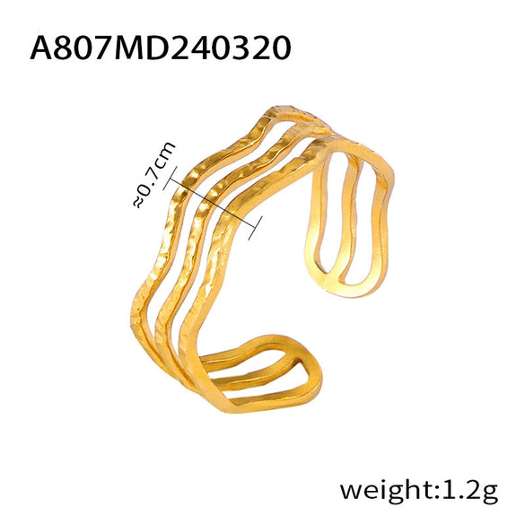 Retro Geometric Hollow Stitching 316L Stainless Steel Gold Plated Finger Ring