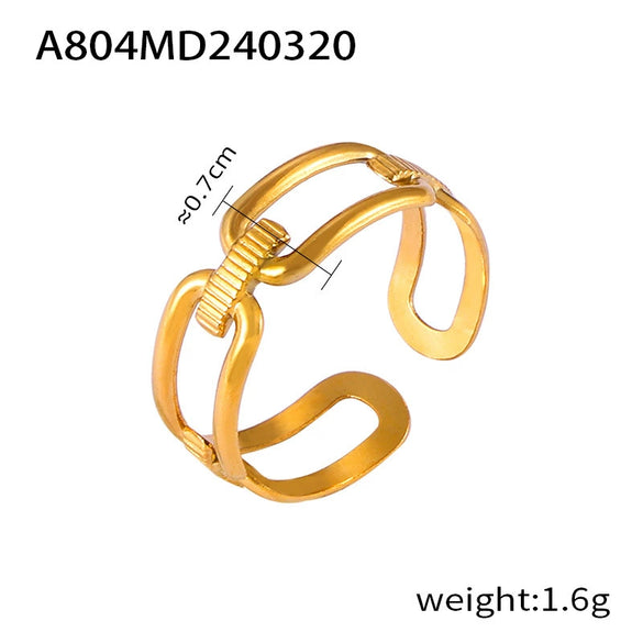 Retro Geometric Hollow Stitching 316L Stainless Steel Gold Plated Finger Ring