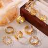 Retro Geometric Hollow Stitching 316L Stainless Steel Gold Plated Finger Ring
