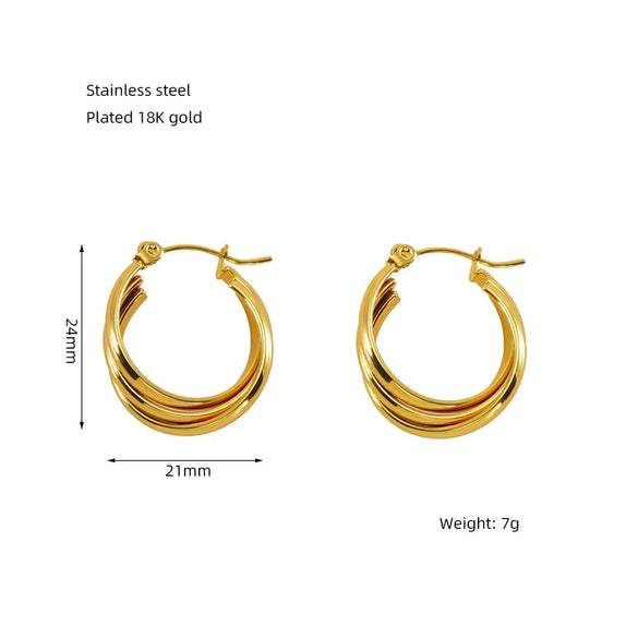 Retro Geometric Irregular 316L Stainless Steel And Titanium Steel Earrings With Electroplating And 18K Gold Plated Rhombus Pattern