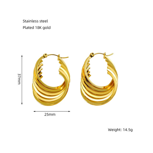 Retro Geometric Irregular 316L Stainless Steel And Titanium Steel Earrings With Electroplating And 18K Gold Plated Rhombus Pattern