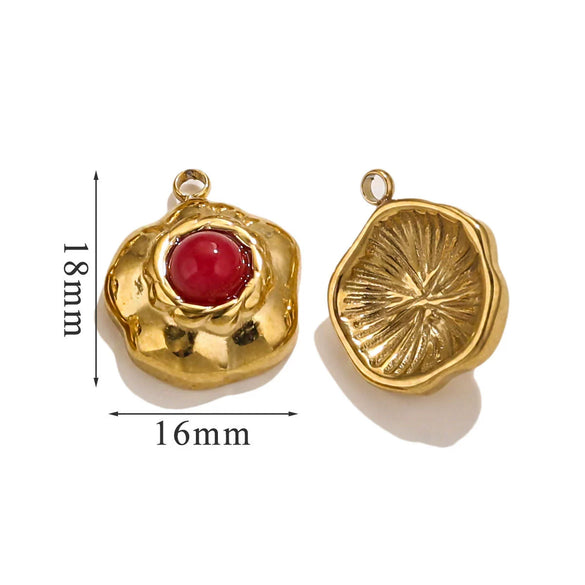 Retro Geometric Jewelry Accessories Titanium Steel And Stainless Steel With Natural Stone Flower Shape Electroplated 18K Gold
