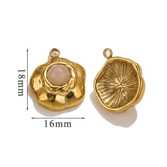 Retro Geometric Jewelry Accessories Titanium Steel And Stainless Steel With Natural Stone Flower Shape Electroplated 18K Gold