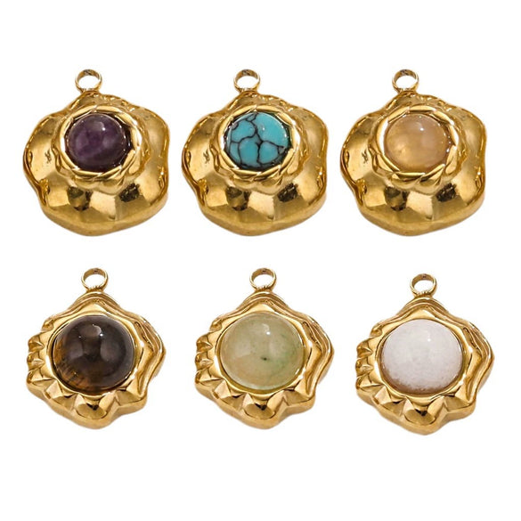 Retro Geometric Jewelry Accessories Titanium Steel And Stainless Steel With Natural Stone Flower Shape Electroplated 18K Gold