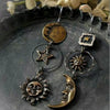 Retro Geometric Metal Fivepointed Star Sun Moon Long Pendant Earrings With Electroplating