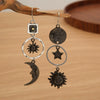 Retro Geometric Metal Fivepointed Star Sun Moon Long Pendant Earrings With Electroplating