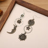 Retro Geometric Metal Fivepointed Star Sun Moon Long Pendant Earrings With Electroplating