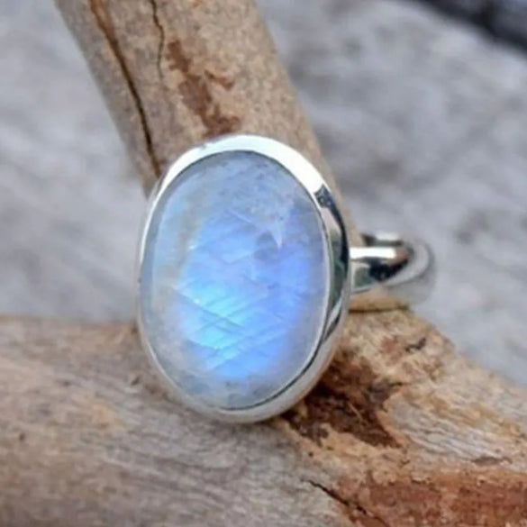 Retro Geometric Metal Plating Inlay Moonstone Men'S Rings