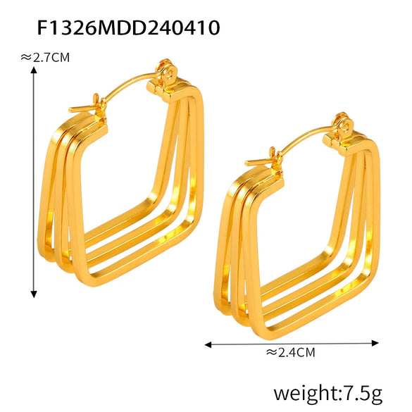 Retro Geometric Multilayer Stacked Style Stitching 316L Stainless Steel Goldplated Earrings