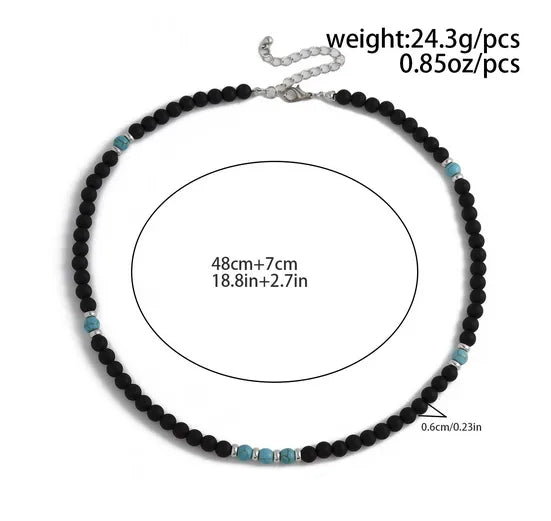 Retro Geometric Natural Stone Turquoise Beaded Men'S Necklace