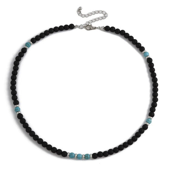 Retro Geometric Natural Stone Turquoise Beaded Men'S Necklace