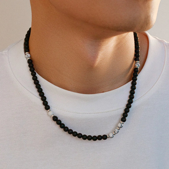 Retro Geometric Natural Stone Turquoise Beaded Men'S Necklace