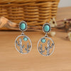 Retro Geometric Oval Hollow Turquoise Drop Shaped Metal Earrings For Women Electroplated