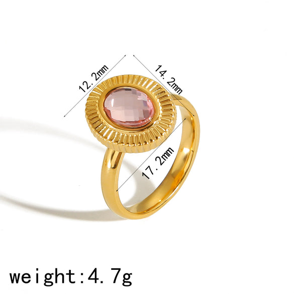 Retro Geometric Oval Zircon Titanium Steel 18K Electroplated Fashion Stud Earrings Ring Suit