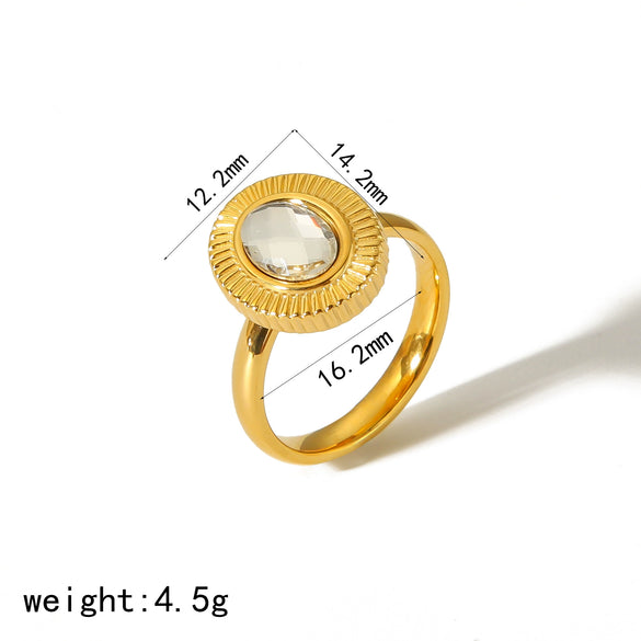 Retro Geometric Oval Zircon Titanium Steel 18K Electroplated Fashion Stud Earrings Ring Suit