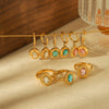 Retro Geometric Oval Zircon Titanium Steel 18K Electroplated Fashion Stud Earrings Ring Suit