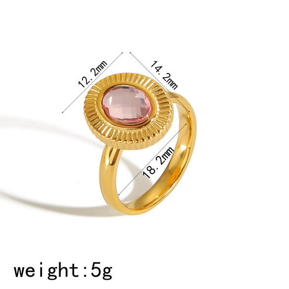 Retro Geometric Oval Zircon Titanium Steel 18K Electroplated Fashion Stud Earrings Ring Suit