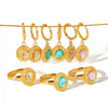 Retro Geometric Oval Zircon Titanium Steel 18K Electroplated Fashion Stud Earrings Ring Suit