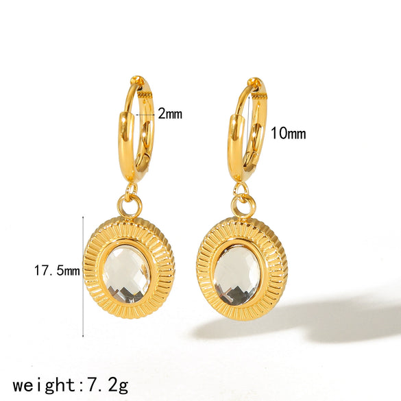 Retro Geometric Oval Zircon Titanium Steel 18K Electroplated Fashion Stud Earrings Ring Suit