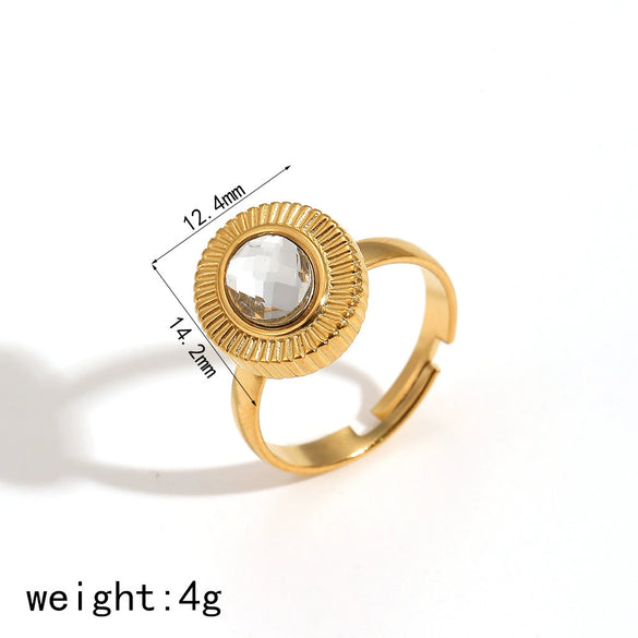 Retro Geometric Oval Zircon Titanium Steel 18K Electroplated Fashion Stud Earrings Ring Suit