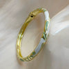 Retro Geometric Patchwork Enamel Open Bangle With Plated Finish Stylish Statement Jewelry Accessory