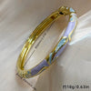 Retro Geometric Patchwork Enamel Open Bangle With Plated Finish Stylish Statement Jewelry Accessory