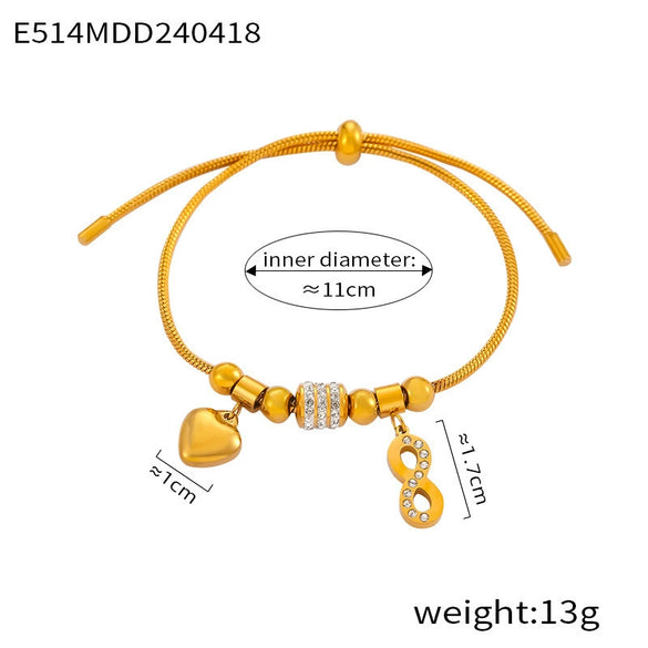 Retro Geometric Pattern Women's Titanium Steel Gold Plated Electroplated Bracelet Set