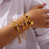Retro Geometric Pattern Women's Titanium Steel Gold Plated Electroplated Bracelet Set