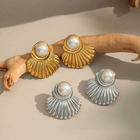 Retro Geometric Pearl Earrings Stainless Steel Electroplated Women's Accessories