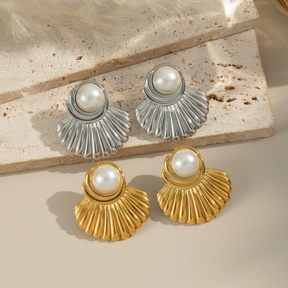 Retro Geometric Pearl Earrings Stainless Steel Electroplated Women's Accessories